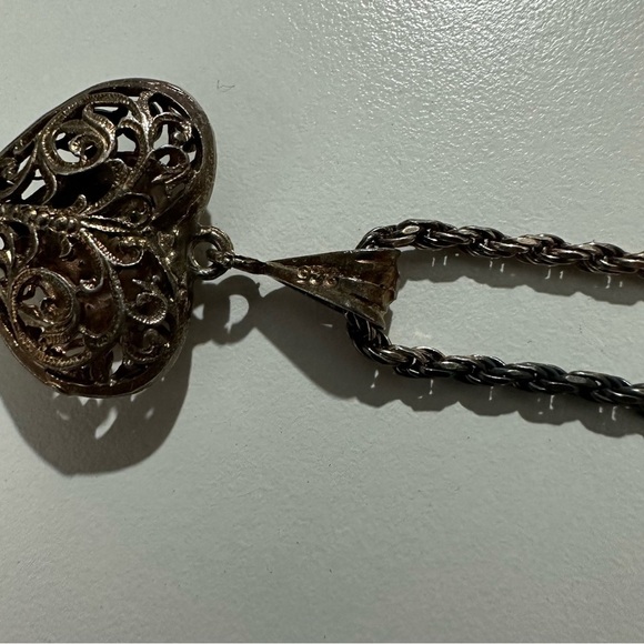 Sterling Silver Chain & Filigree Heart Pendant Necklace Marked 925 Italy 12g - Picture 7 of 7